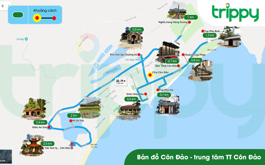 Bản đồ du lịch Côn Đảo khu vực trung tâm