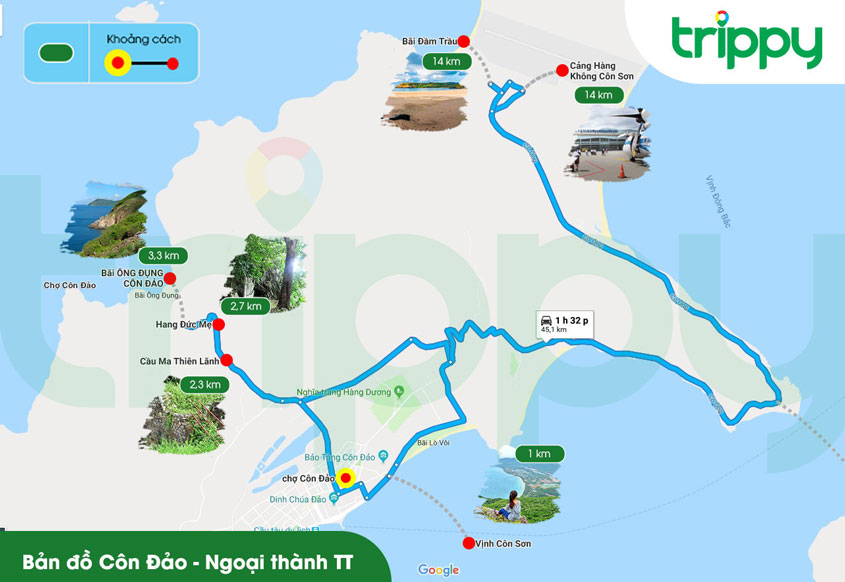 Bản đồ du lịch Côn Đảo khu vực ngoại thành thị trấn