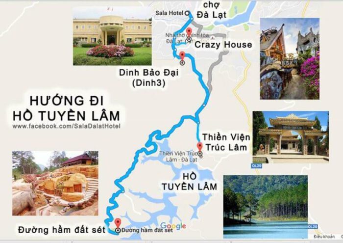 Bản đồ đường đi đến đường hầm đất sét Đà Lạt