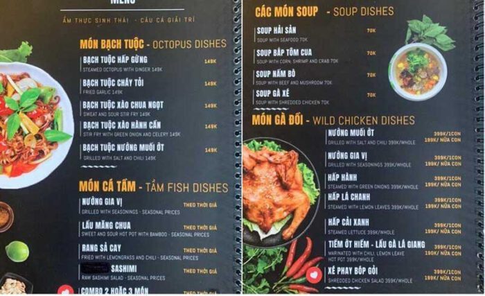 An Sơn Hồ Đà Lạt có Menu phong phú