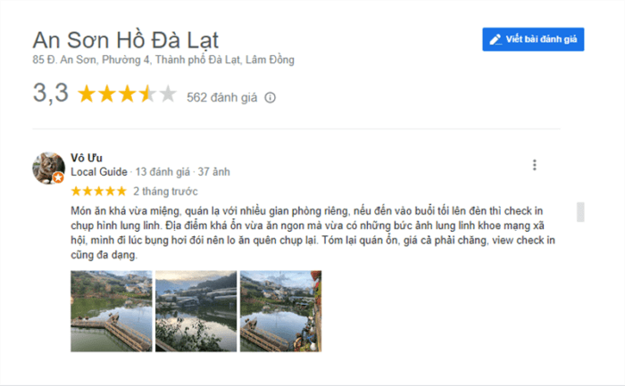 Đánh giá của du khách về An Sơn Hồ Đà Lạt