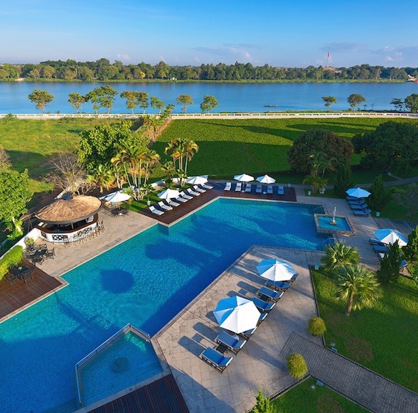 Azerai La Residence Hue Pool sits right besides Perfume River