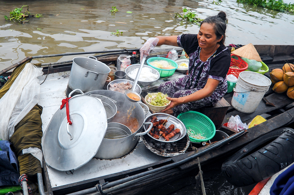 Food served on boat at Cai Rang floating market