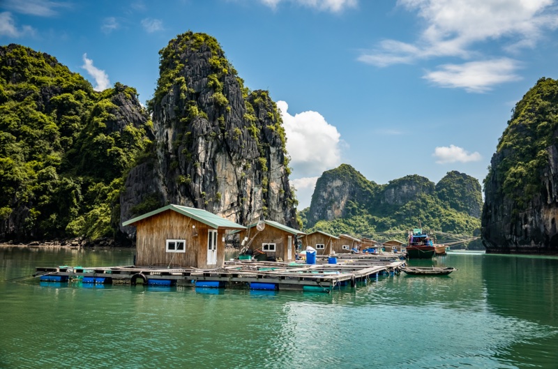Floating village in Bai Tu Long